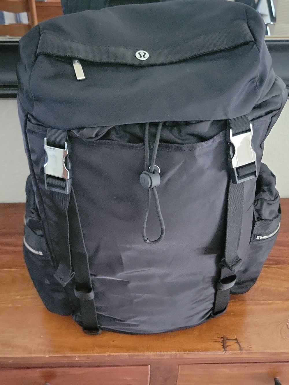 Wunderlust Lululemon Athletica Black Roll-Top Backpack  With Silver Buckles